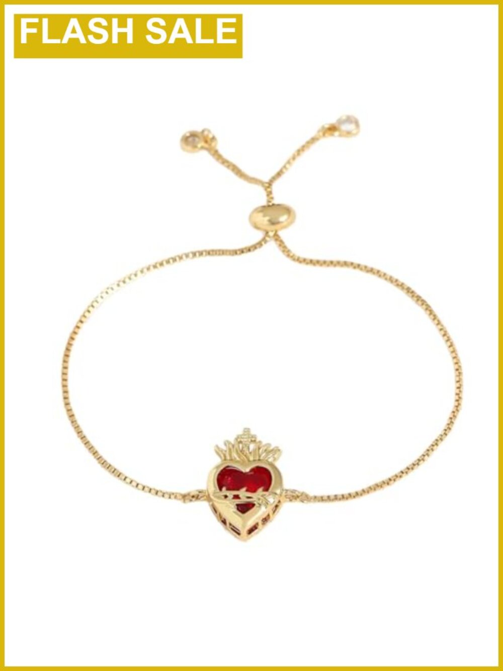 Sacred Heart of Jesus Charm Bracelet Gold Plated Brass Zircon Adjustable